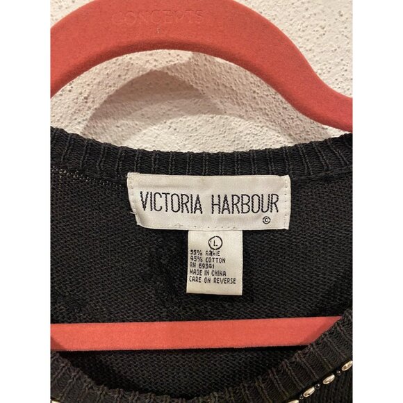 Victoria Harbour Sweater Womens Large Black Beaded Tassel Crewneck Ramie Cotton - Picture 3 of 6